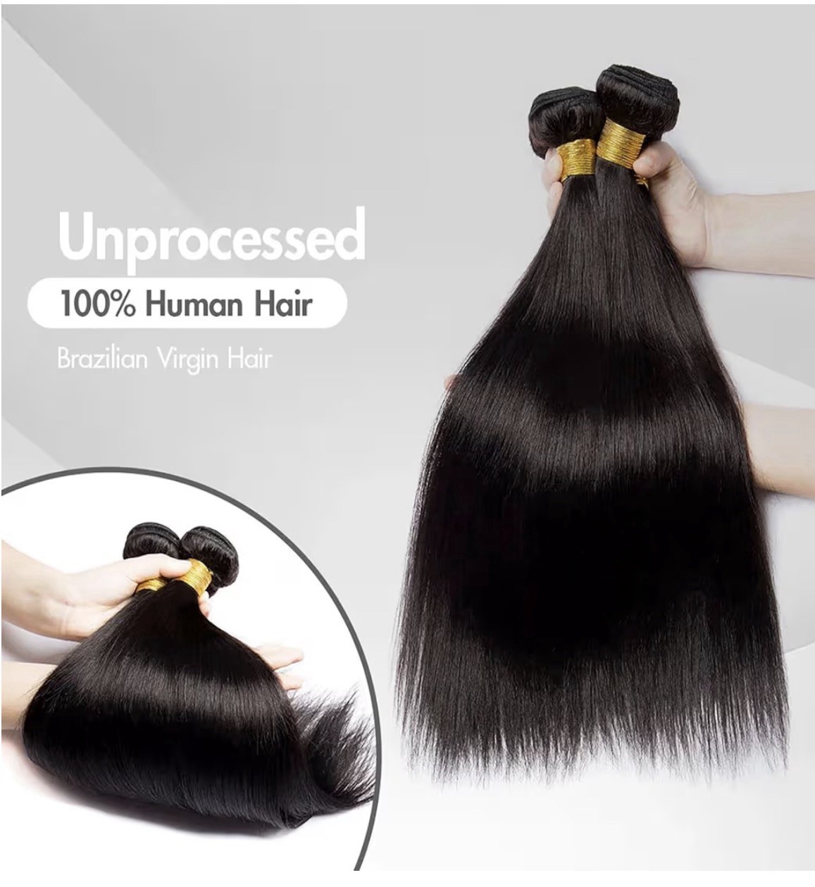 Brazilian Straight Human Hair Weft Extensions, Black, 4 Bundles 21-30 in