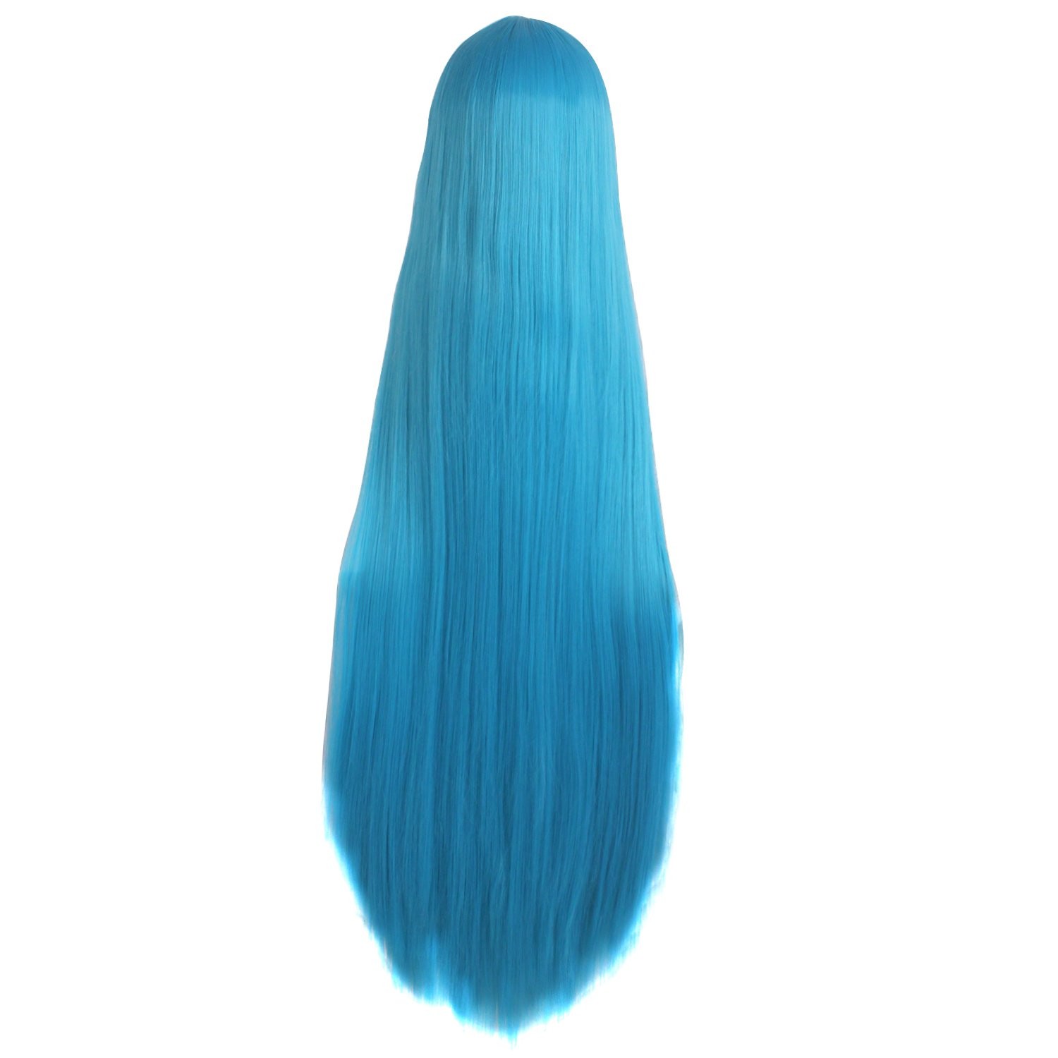 Long Straight Cosplay Wig 100cm Cyan Blue Synthetic Soft Hair Women