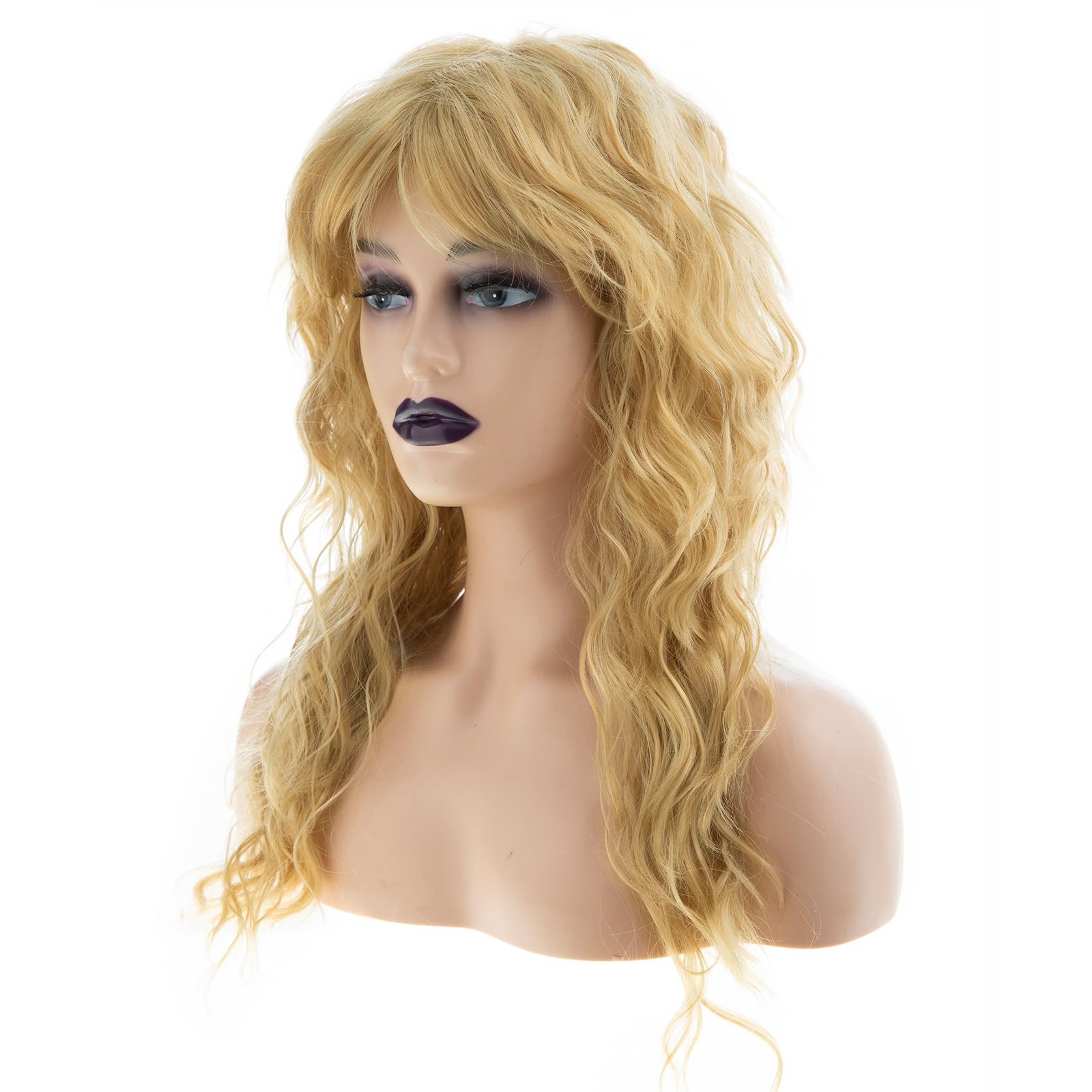 Long Curly Wavy Blonde Wig with Bangs Synthetic Heat Resistant Halloween Cosp…