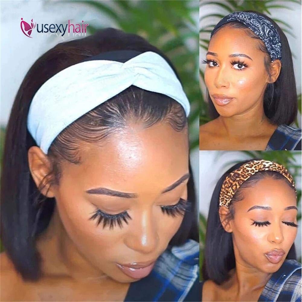 Short Bob Human Hair Wig for Women – Easy to Wear Half Wig with Free Headband…