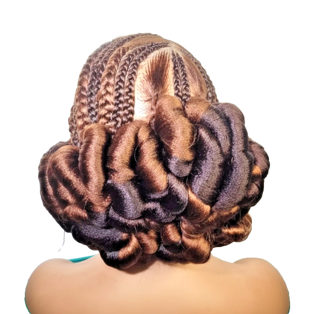 Natural Brush Braids Cornrow Bun Braided Wig. Full Lace Cap with Baby Hair