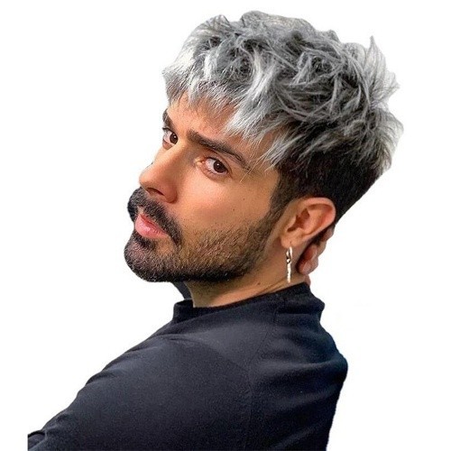 Short Wig Silver Gray with Black Synthetic Hair Wig Layered Textured Pixie Wigs