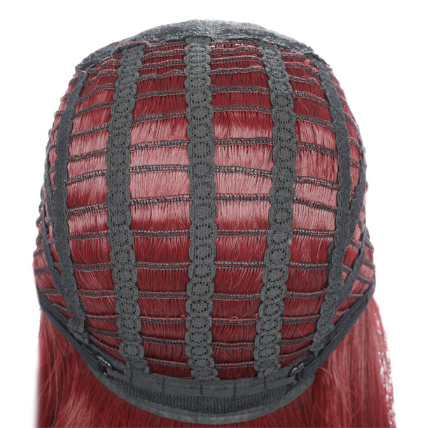 55cm/21in Synthetic Wine Red Wigs with Bangs Heat Resistant Fiber Wigs for Women