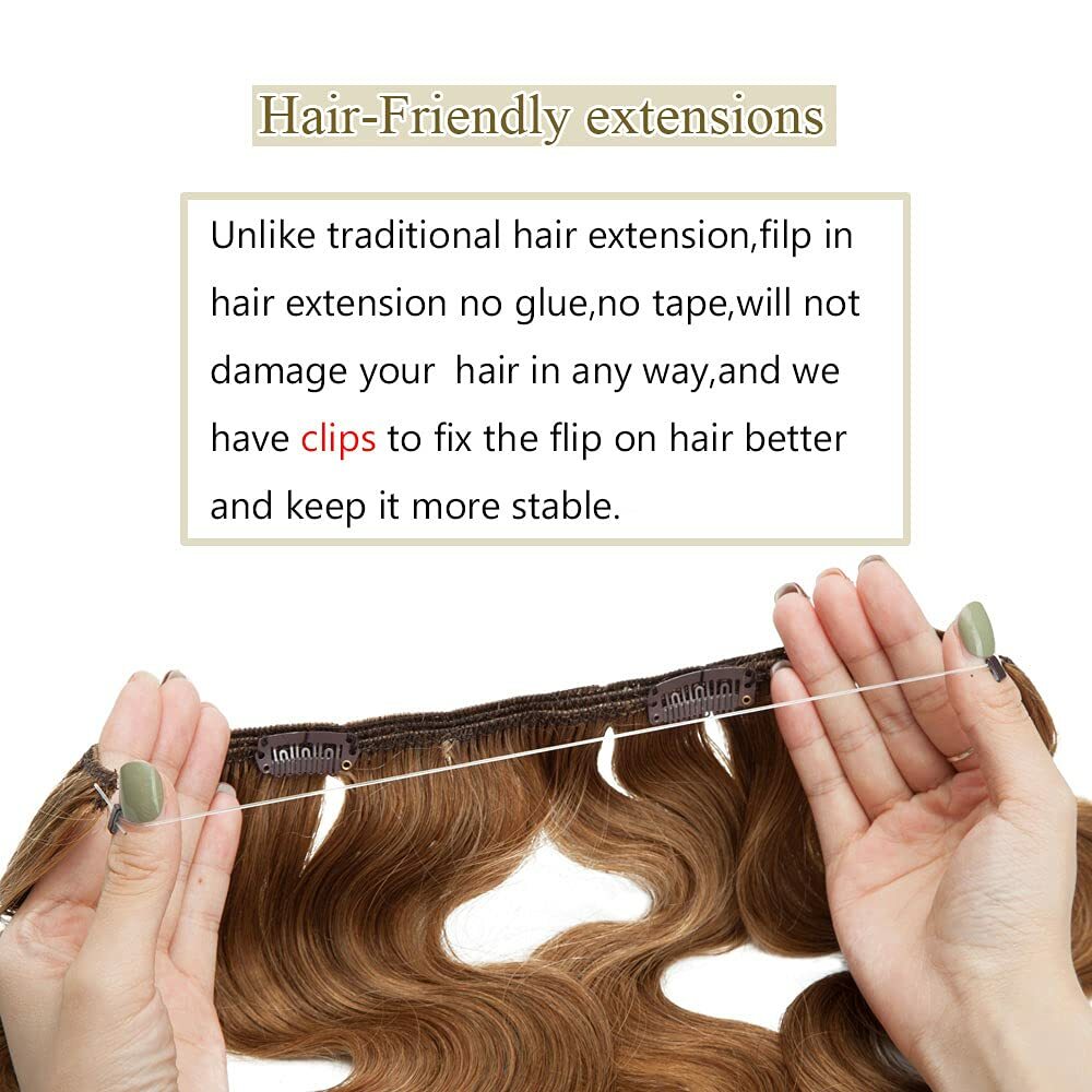 16″-26″ Invisible Wire In Human Hair Extensions Loop Line Wavy Hair Easy To Wear