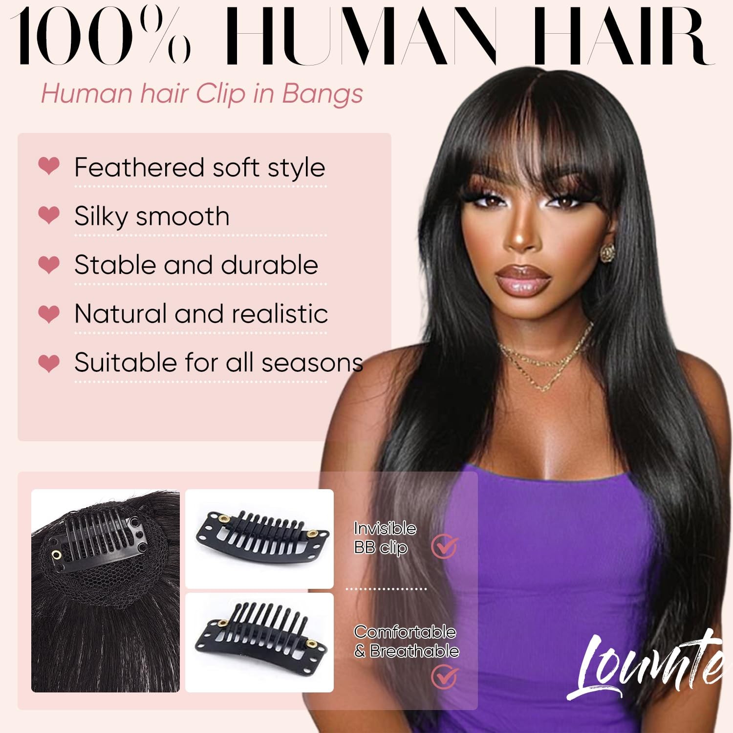 Clip in Bangs 100% Real Human Hair Extensions Wispy Brown Black Thin Bangs