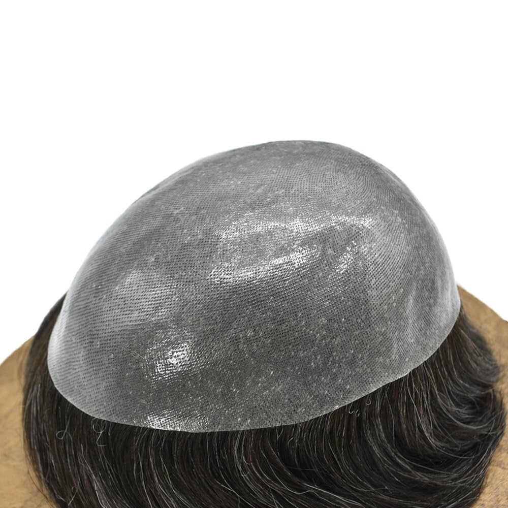Full PU Mens Toupee Durable Poly Invisible Thin Skin Human Hairpiece Wig