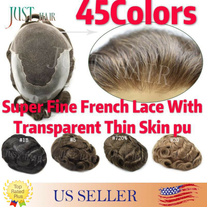 French Lace Front Bleached Men Toupee Hair Replacement System Poly Hairpiece Wig