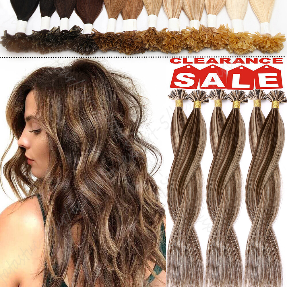 100g Thick Keratin Nail U Tip Real Human Hair Extensions Bonded Full Head Fusion