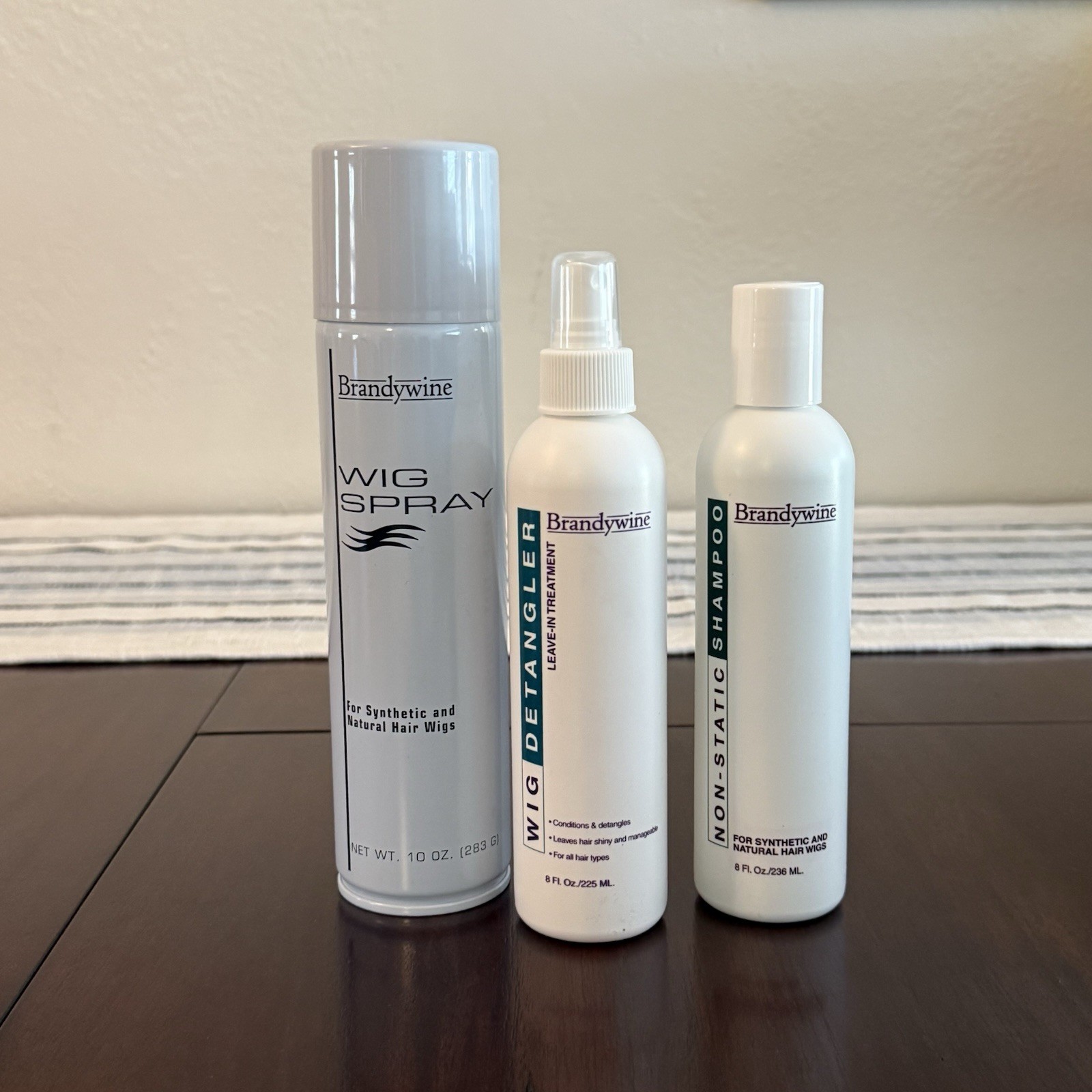 Brandywine Wig Care Set: Spray 10oz, Detangler 8oz, Shampoo 8oz Water Soluble