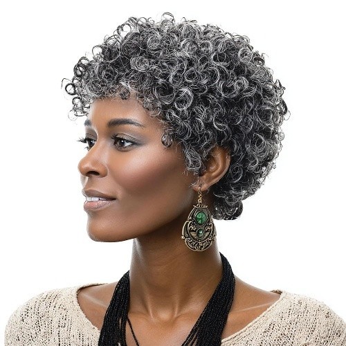 6 Inch Gray Curly Wig Human Hair No Lace Short Mechanized Full Wig