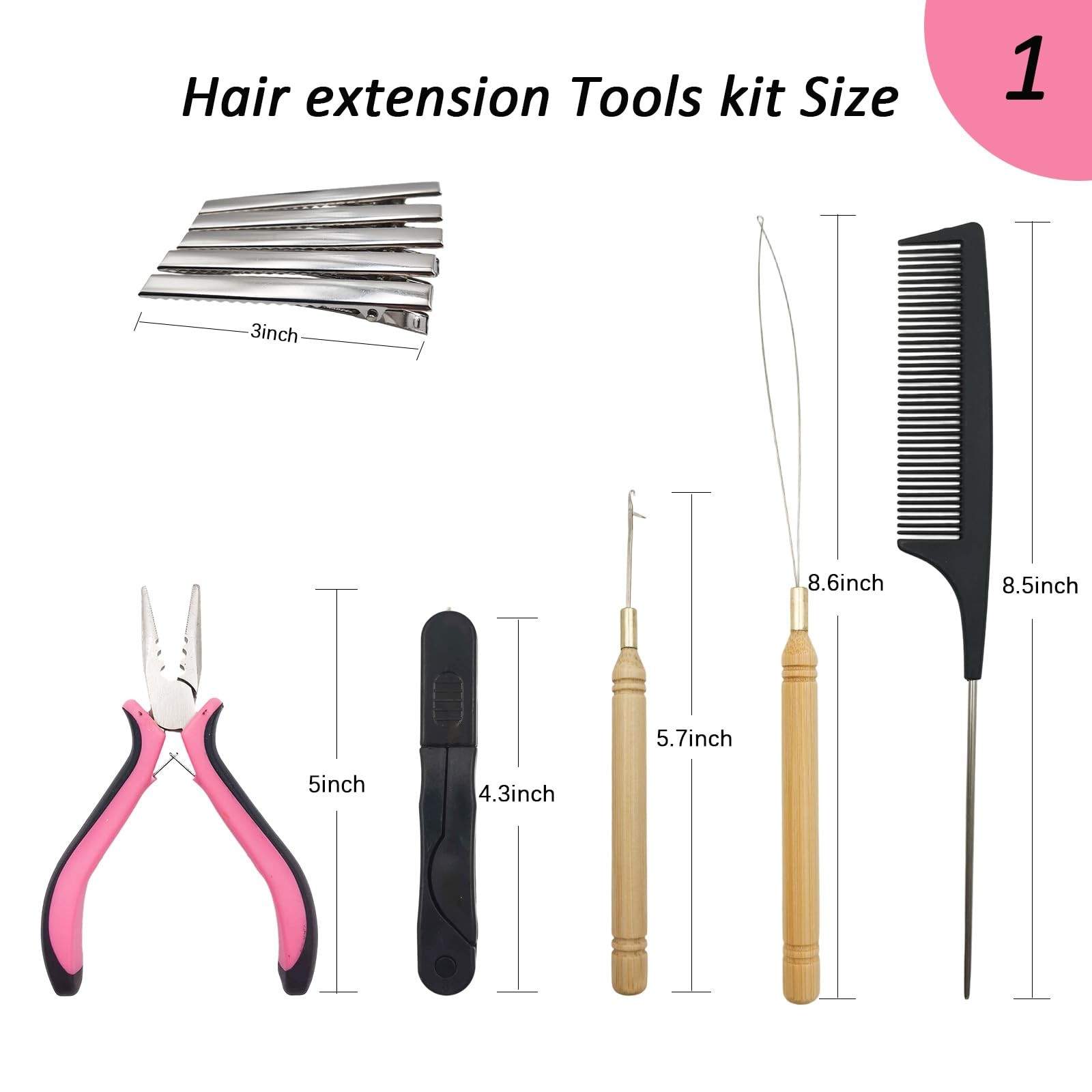 Sew in Hair Extensions Kit, Micro Ring Beads Tool 16 tools Pink/Black