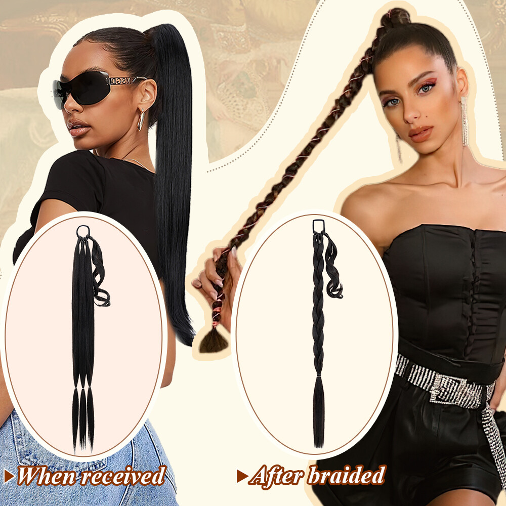 34″ X-Long Real Thick Braiding Hair Extensions Pony Tail Wrap Ponytail As Human