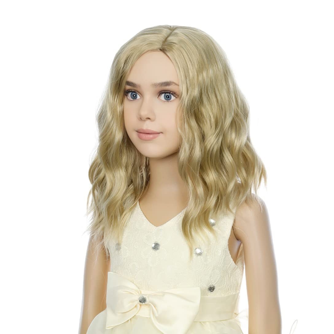Kids Blonde Wigs Short Wavy Ash Blonde Synthetic Heat Resistant for Girls