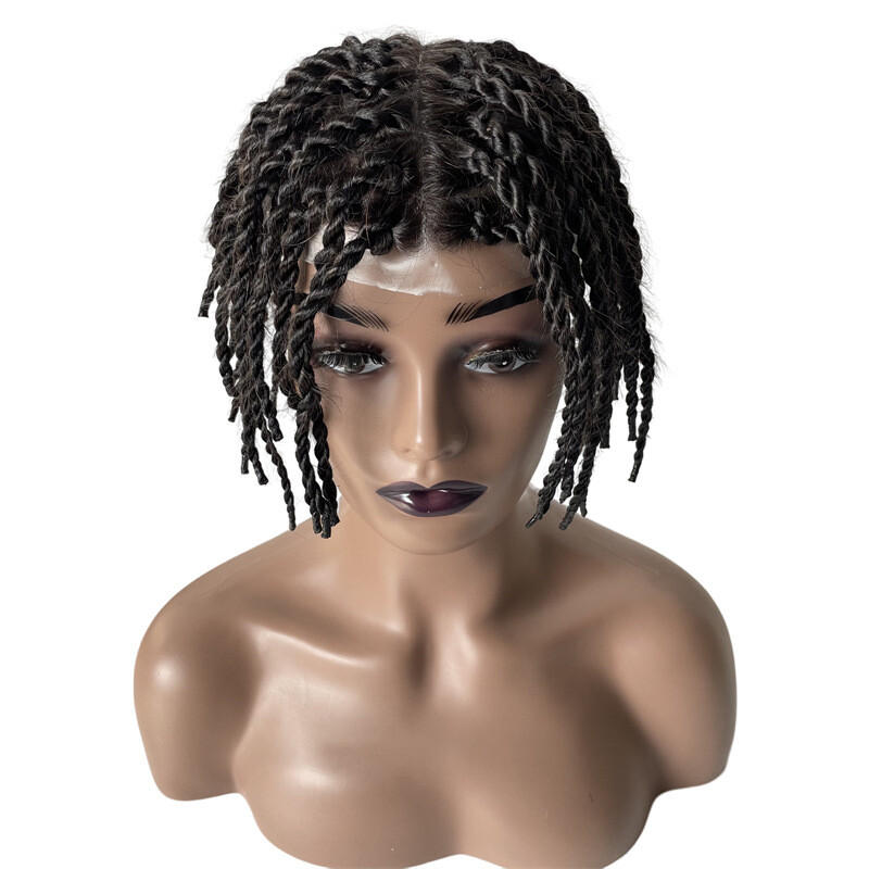 Afro Men’s Hairstyle Twisted Braids Poly Skin Human Hair Toupee For Black Men