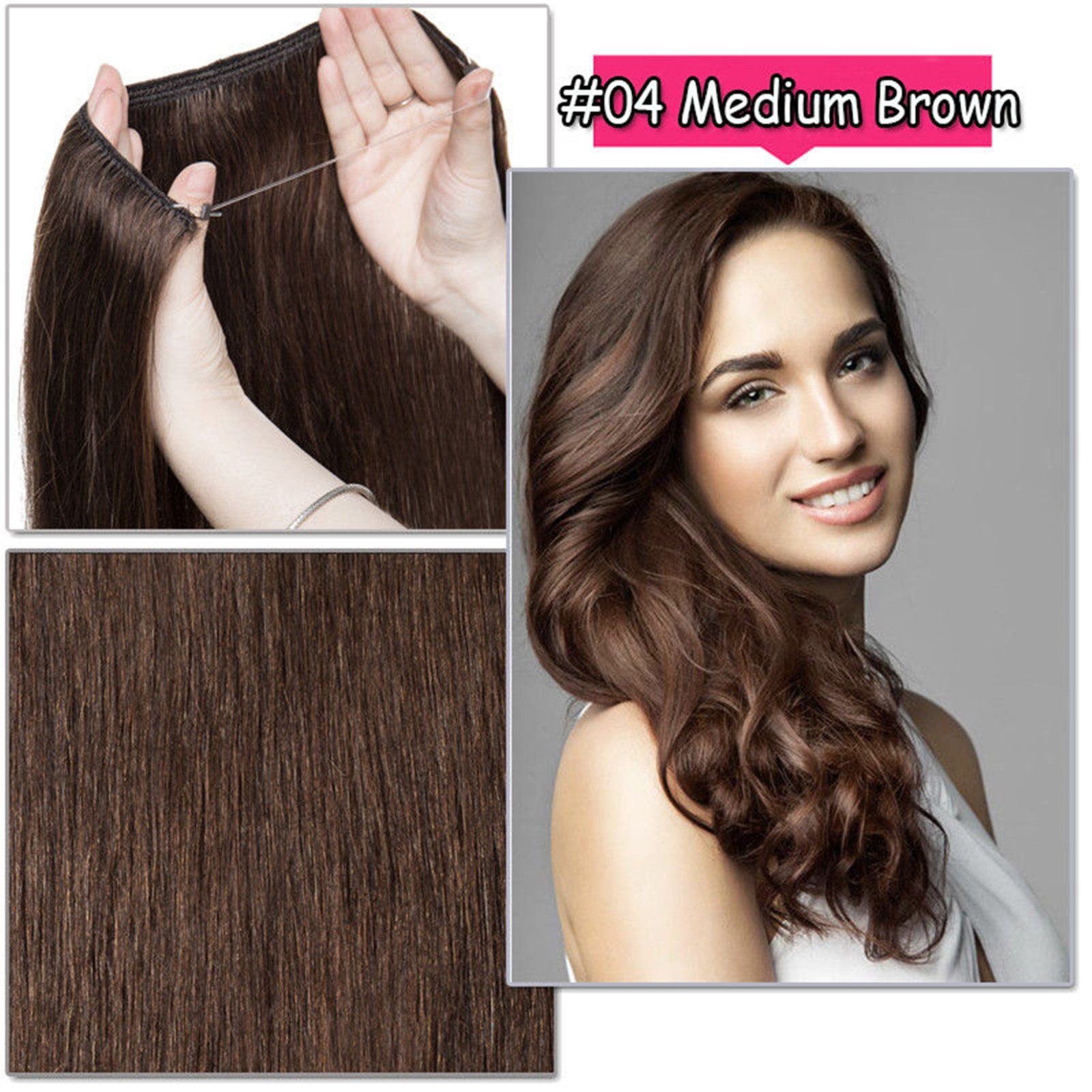 140g One Hairpiece CLEARANCE Invisible Wire Flip In Real Human Hair Extension #4