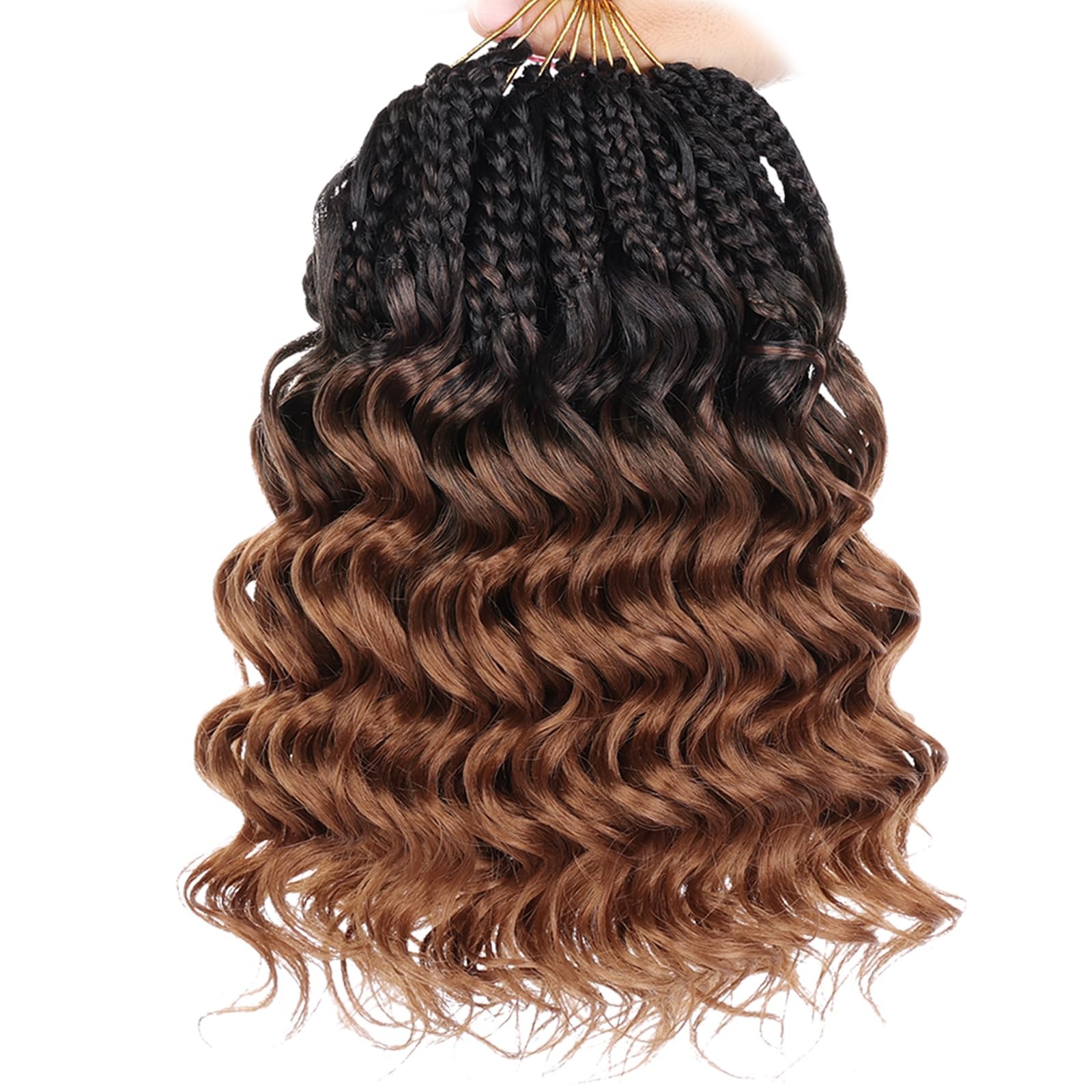 10 Inch 8 Packs Curly Crochet Hair Pre Looped Boho Ocean Wave Crochet Hair Bl.