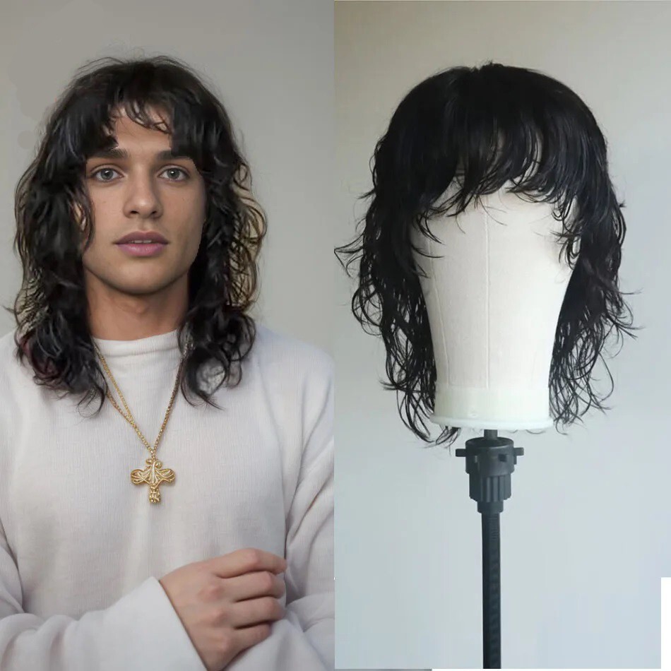 Wavy Wig For Boy Retro Style 13X6 Lace Front Human Hair Wigs With Bangs For Men