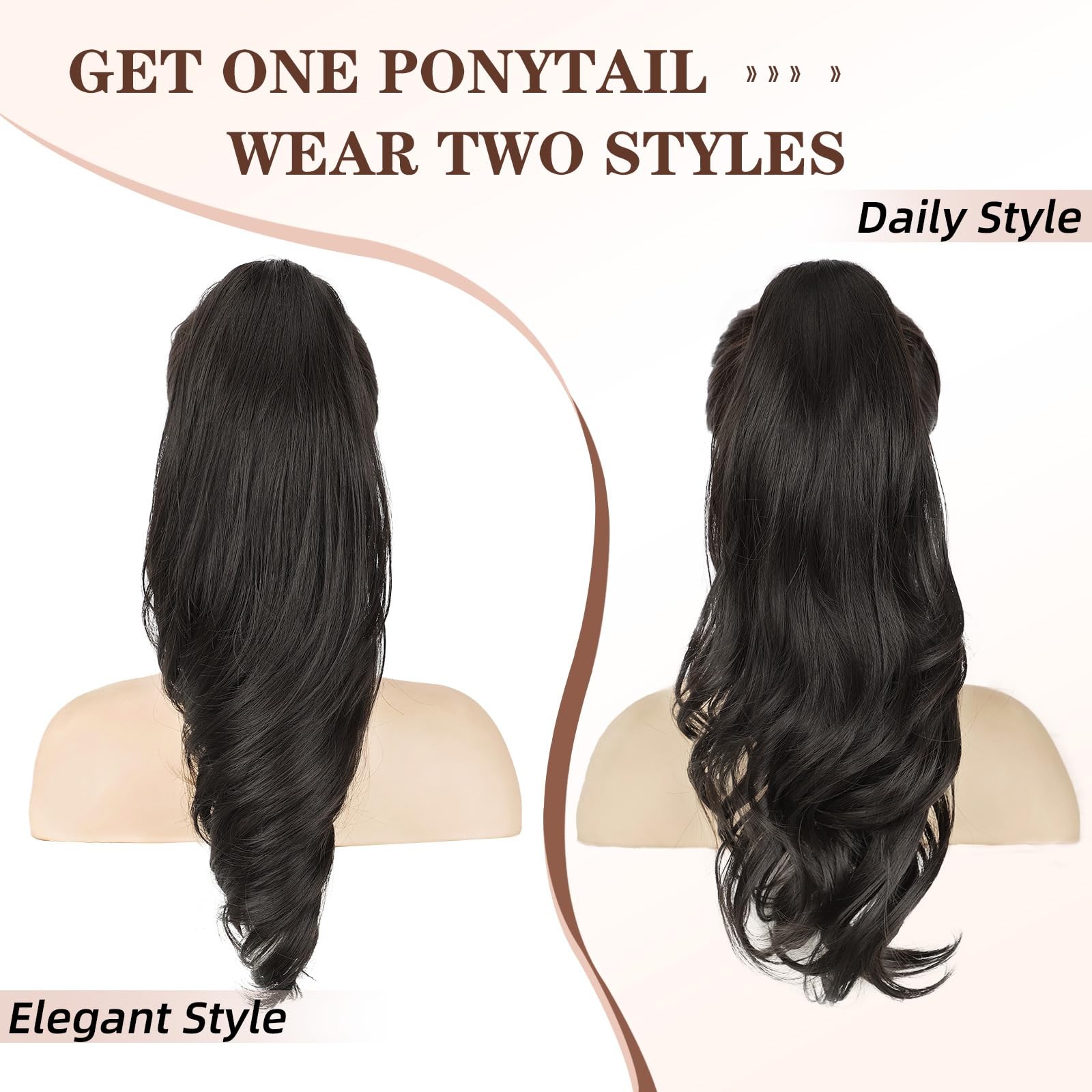Claw Clip Ponytail Extension 18 Inch Brown Black Wavy Curly – Easy to Wear