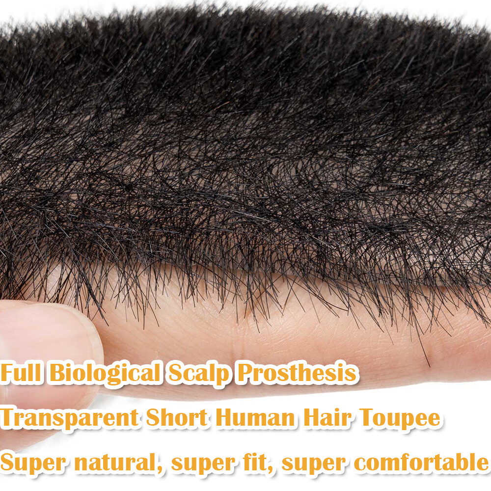 Mens Toupee Thin Skin PU/MONO Real Remy Human Hair Piece Toupee Replacement Wig