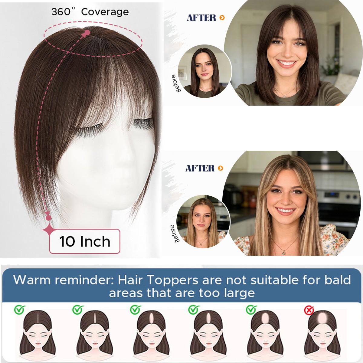 Top Lace Women Topper Clip In Remy Human Hair Toupee Hairpiece Bangs Lightweight