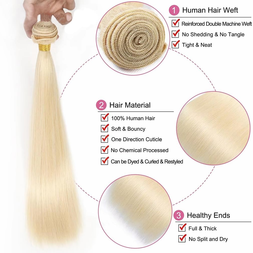 Njmnjm 613 Bundles Straight Blonde Bundles Human Hair 12A Brazilian Virgin 613
