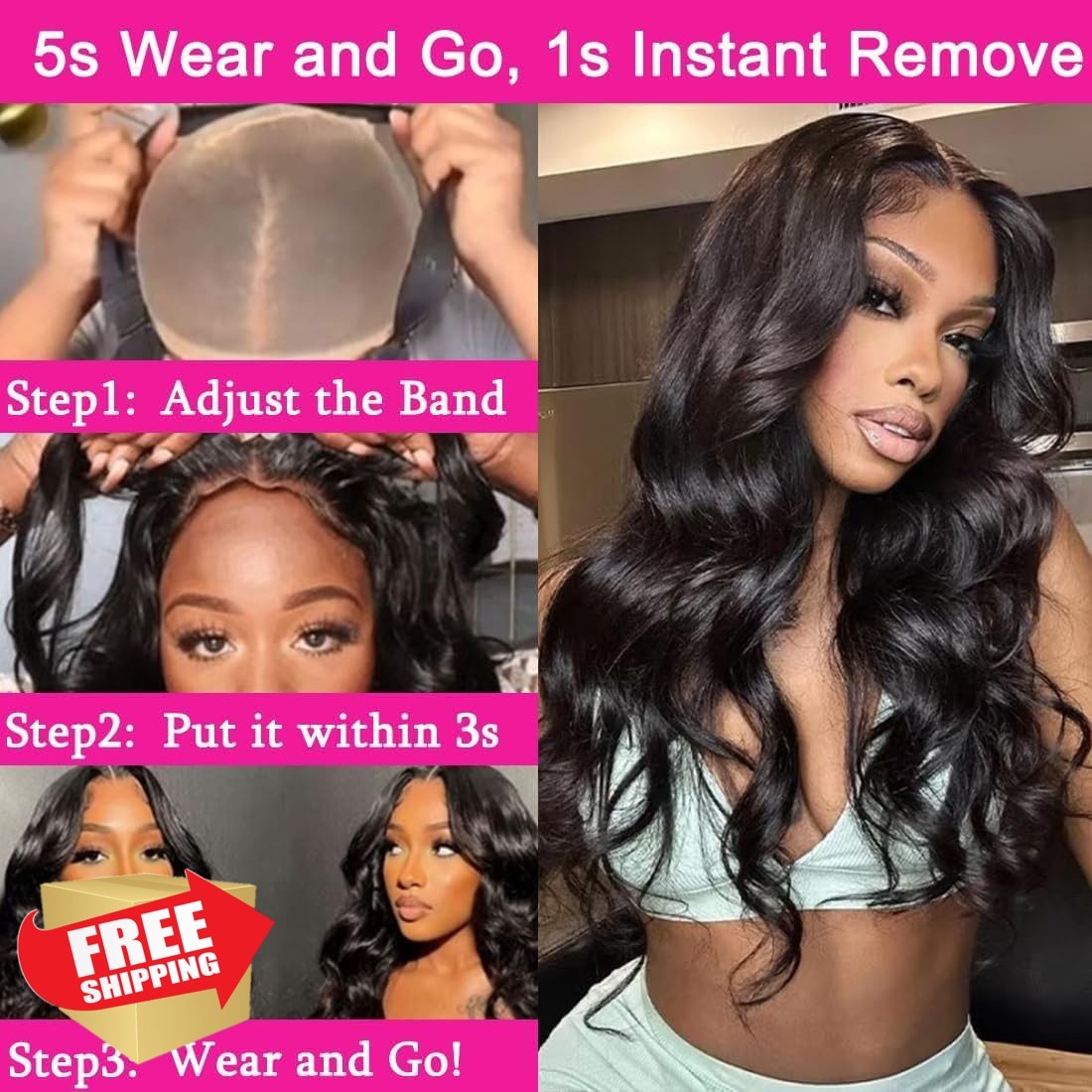 B-fashion 20 Inch Body Wave Glueless Wig Natural Black