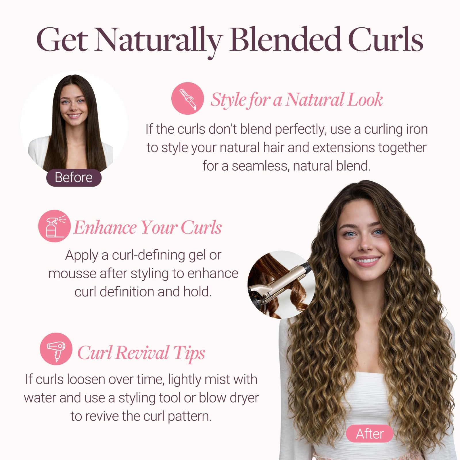 24″ Curly Clip-In Hair Extensions, Real Human Hair, 150g, 9Pcs, Platinum Blonde