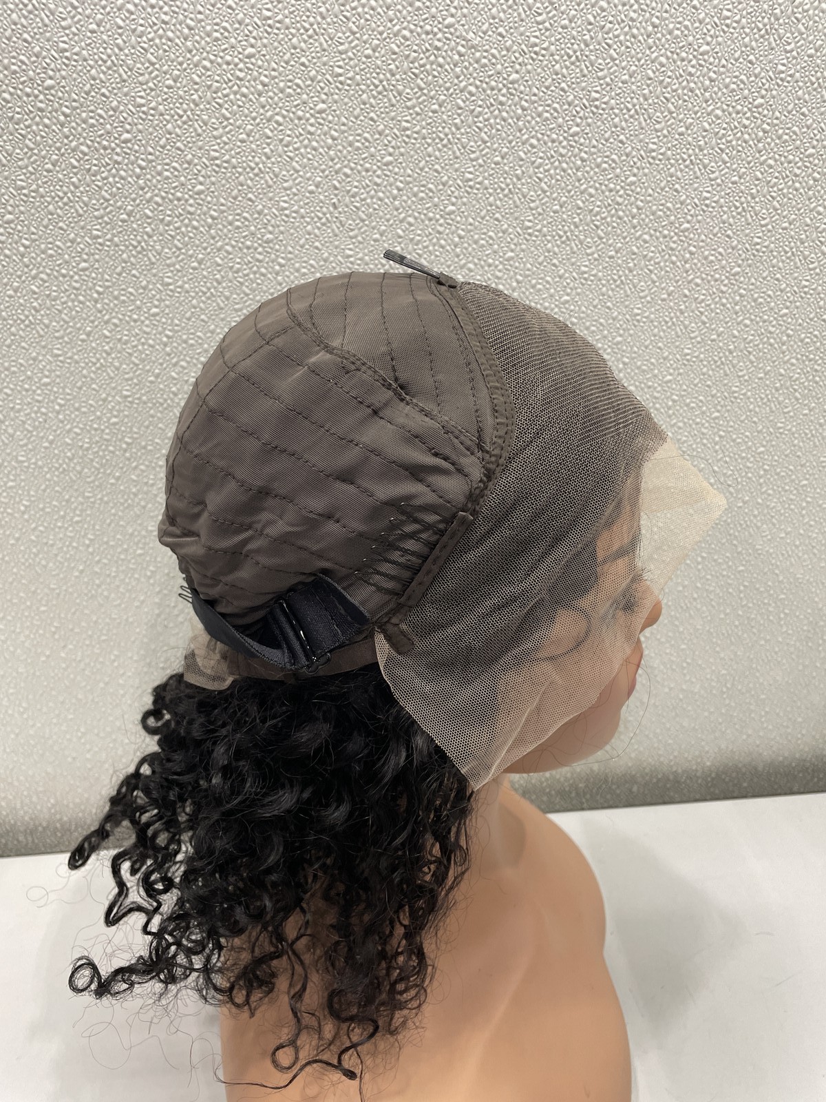 Natural Black Curly Human Hair Blend 13×4 Lace Front Glueless Wig, 16″