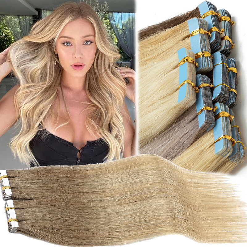 100g THICK Tape In REAL Remy Human Hair Extensions Tape On Skin Wefts 14″-24″ US