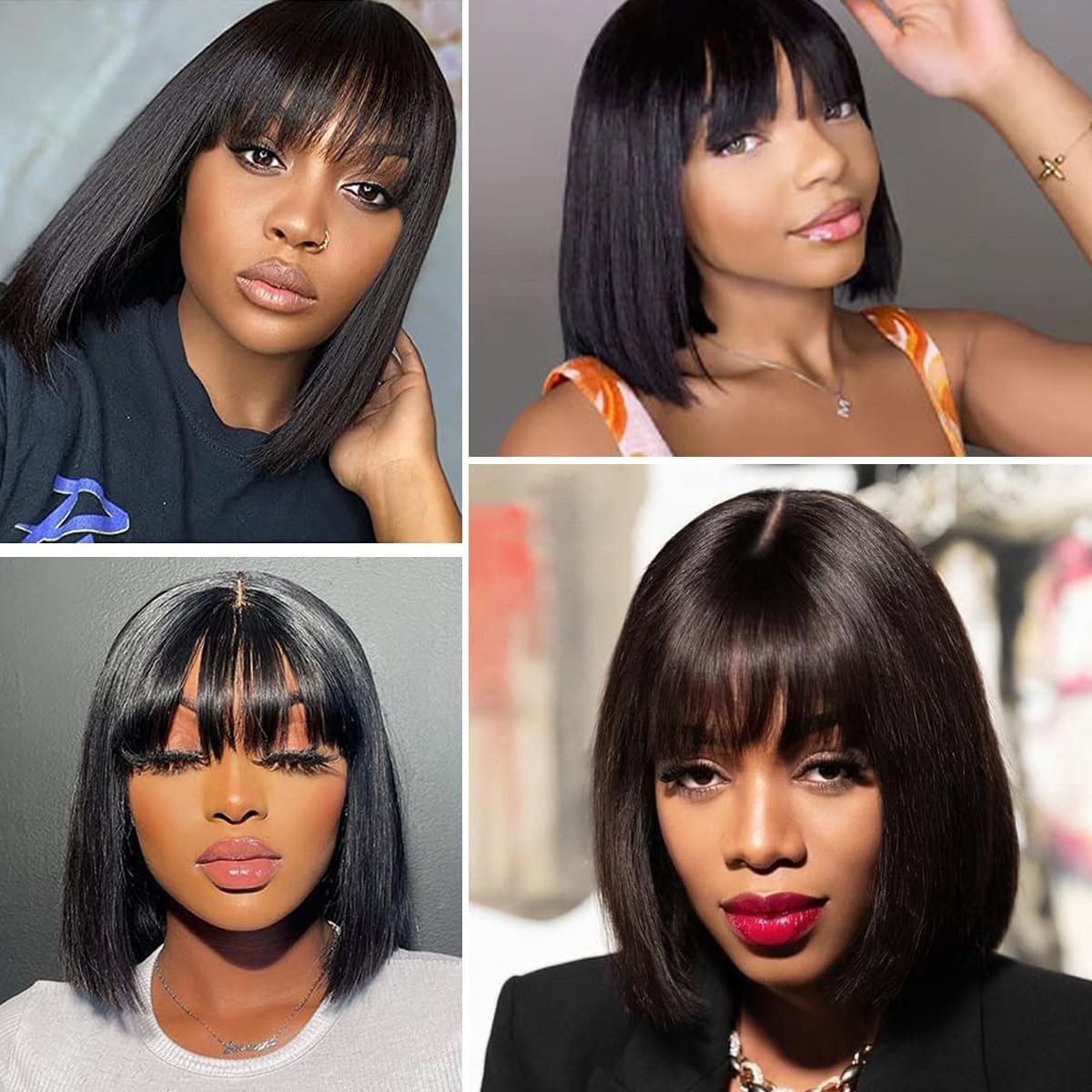 Short Bob Wig with Bangs Human Hair 2×1 Lace Wig Human Hair With Bangs for Women