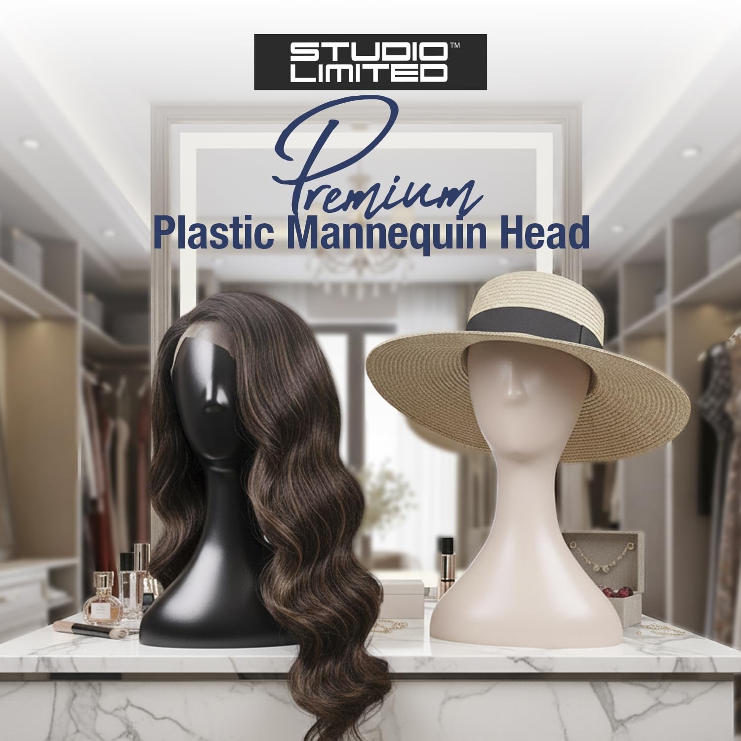 16 Inch Studio Limited Professional Plastic Mannequin Head 1 Pack, Black