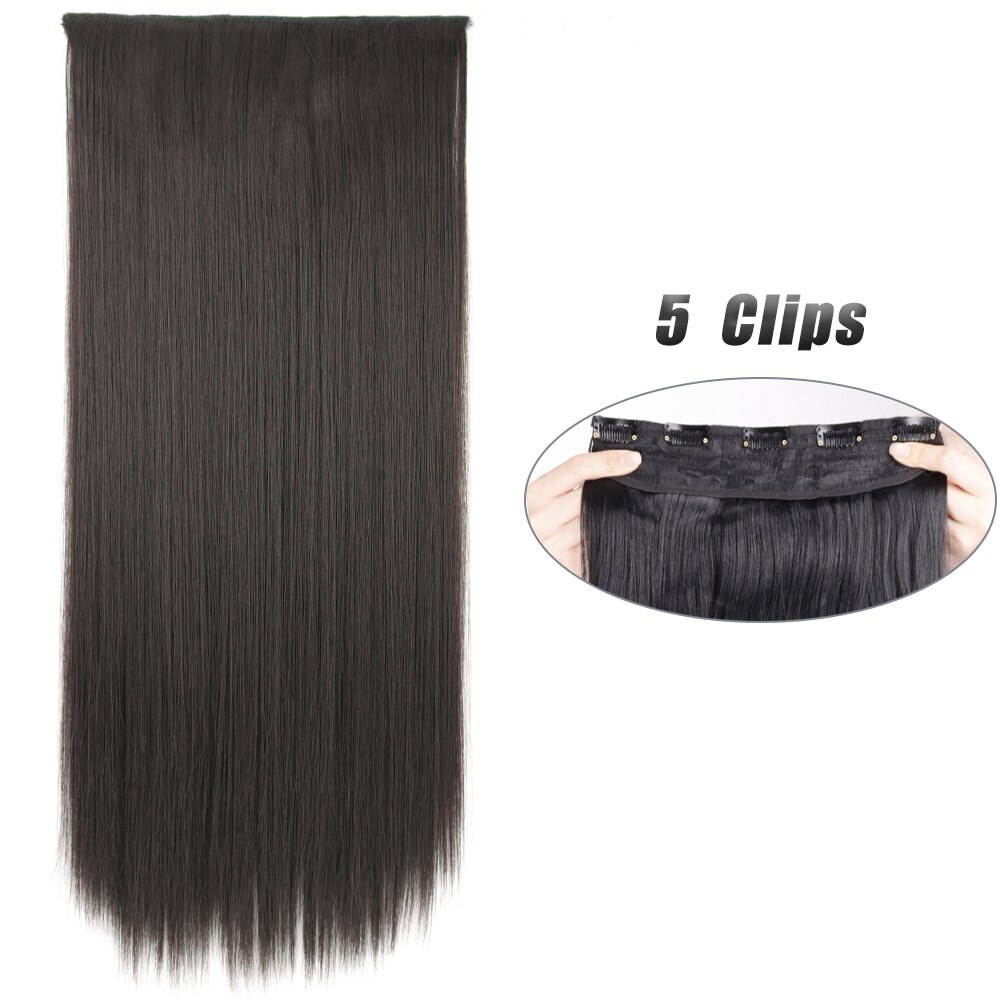 Synthetic 5 Clip In Hair Extension Long Straight Hairstyle Hairpiece Black Brown