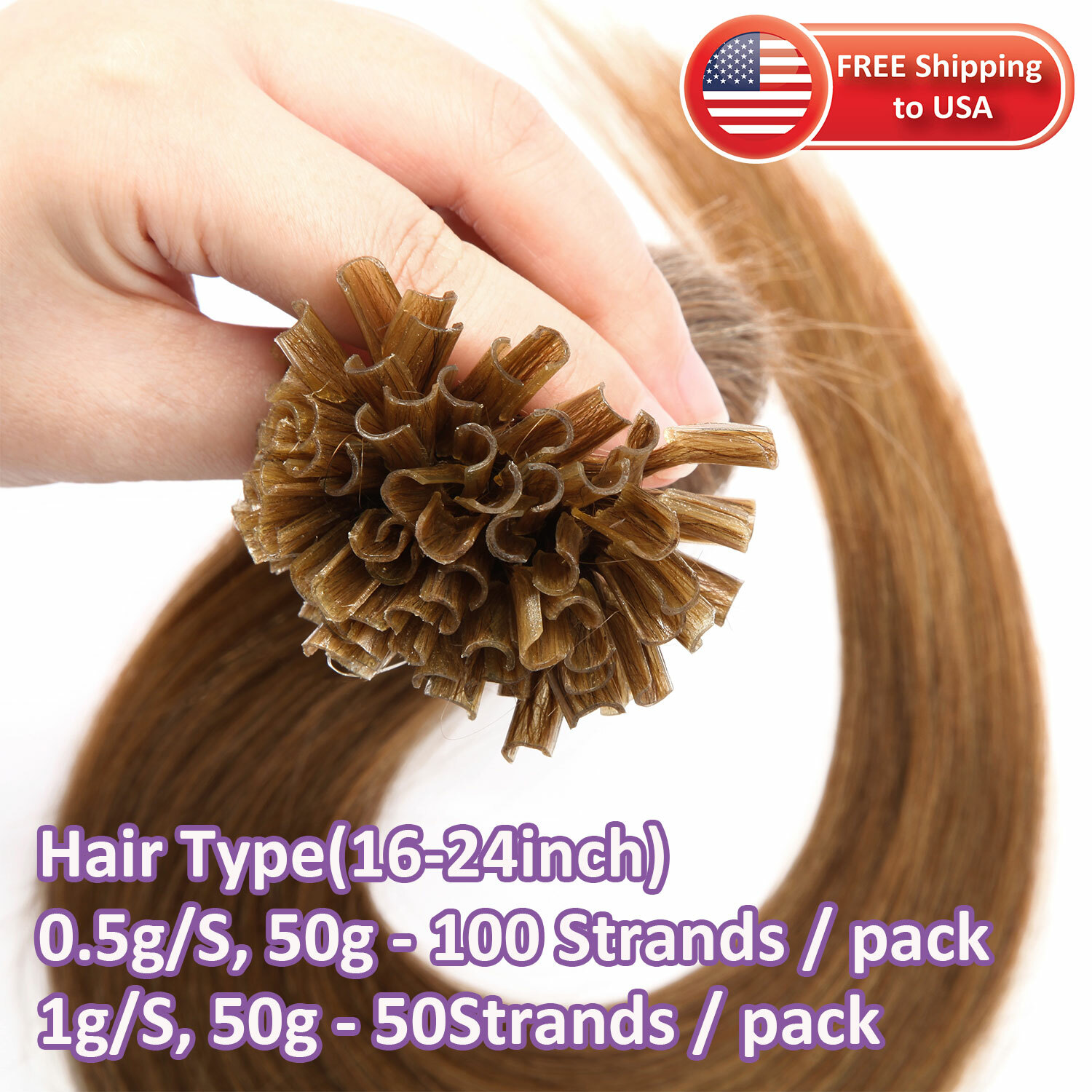 50-200PCS THICK Pre Bond Keratin Nail U Tip Human Remy Hair Extension Highlight