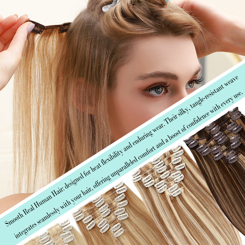 Clip In 100% Remy Real Human Hair Extensions Full Head Highlight Ombre US 8″-24″