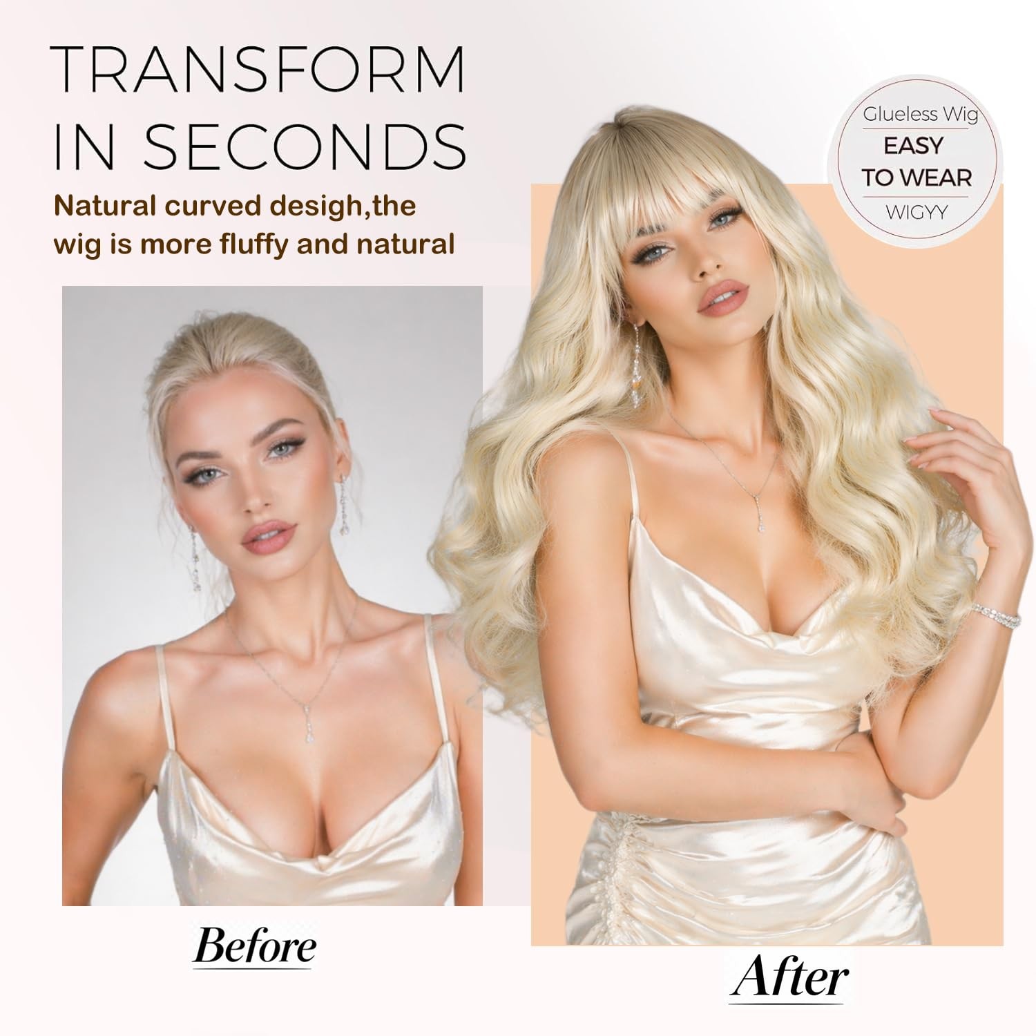 Long Body Wave Blonde Wig With Bangs – 26 Inch Long Wavy Blonde Wig with Bang…