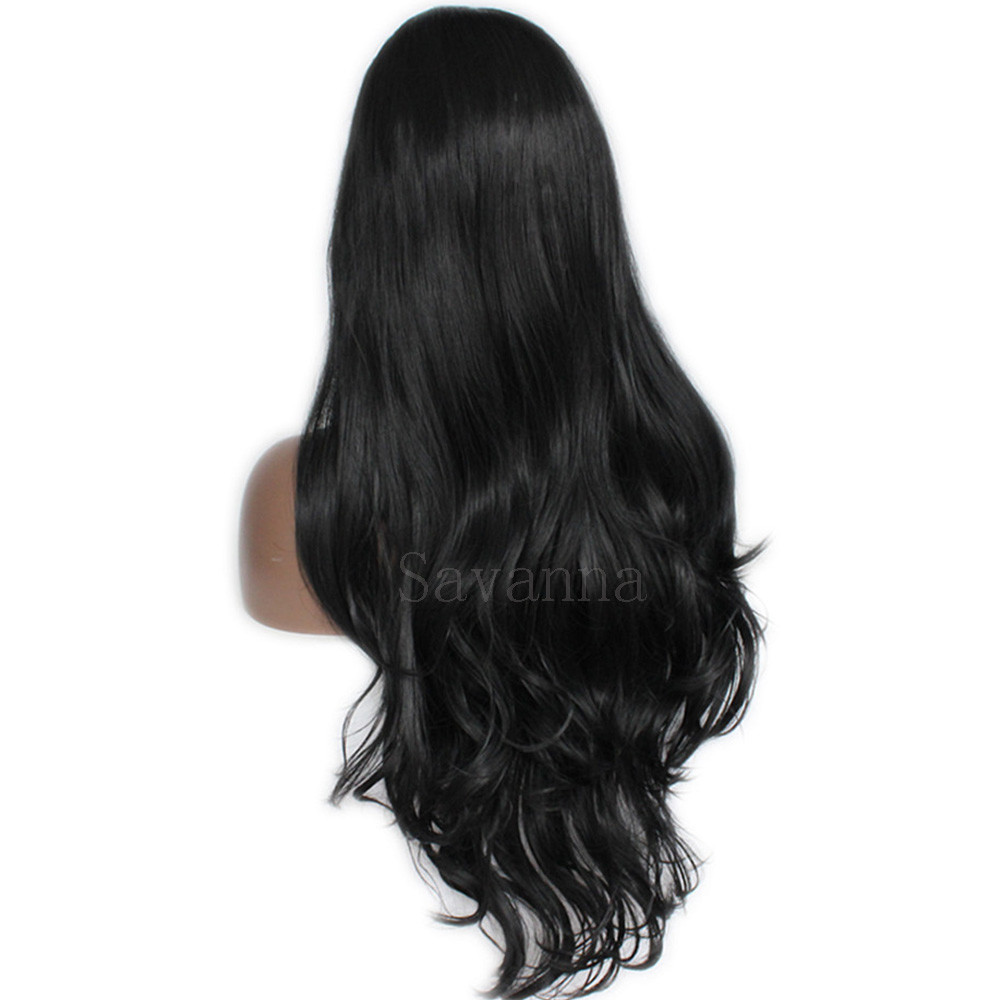 Brazilian Long Natural Wavy Lace Front Wig Synthetic Hair Soft Fiber Black Women