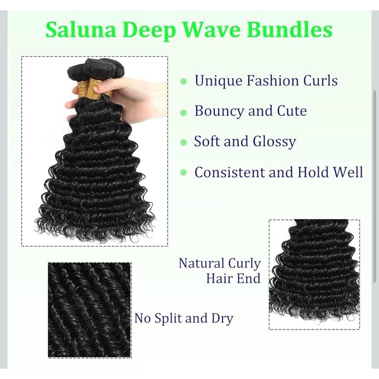 Saluna Hair Bundles 12, 14, 16 inch Black Real Human Hair Wavy 12A Wig