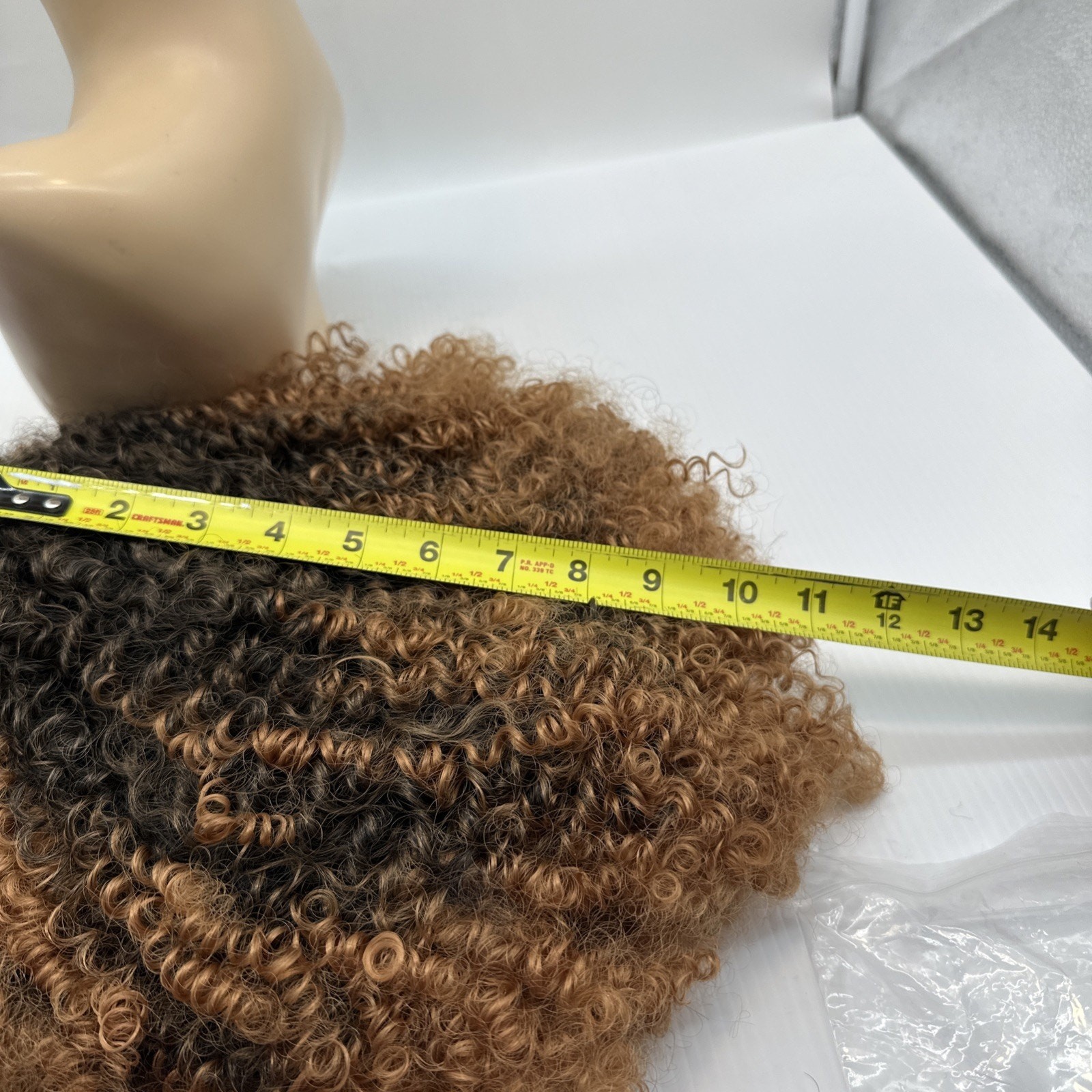 Ombre Brown 12 Inch Afro Kinky Curly Synthetic Wig with Bangs Wear and Go {19}