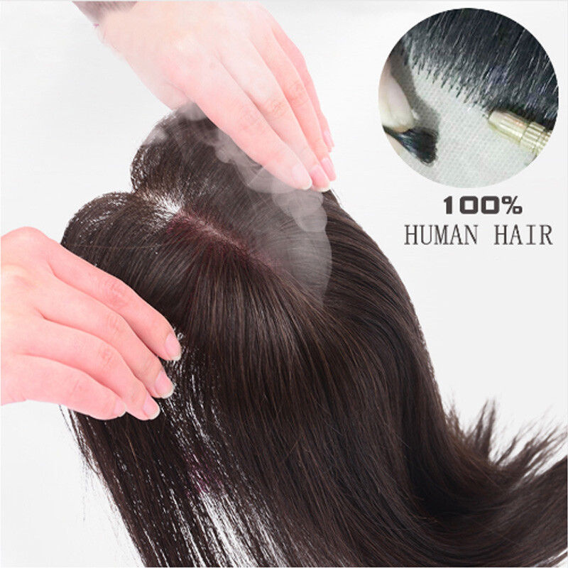 SALE Topper Hairpiece Clip In Remy Human Hair Toupee with Bangs Top Silk Base US