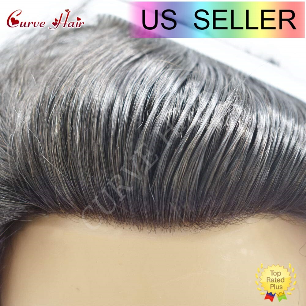 Durable Fine Mono Lace Mens Toupee Human Hair Piece Thin Skin PU Wig Hair System