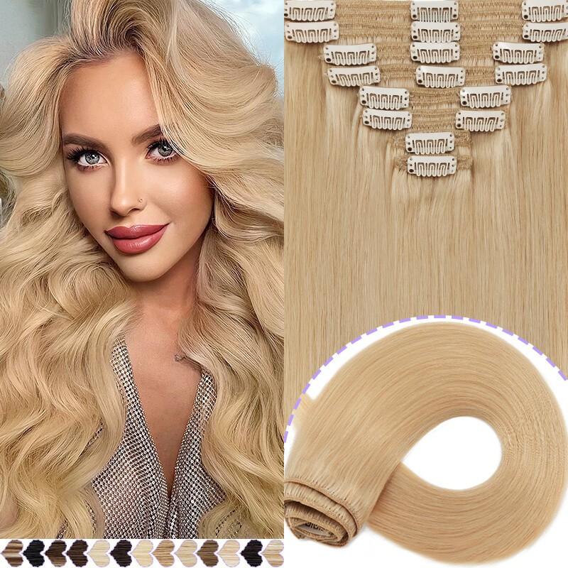 100% Human Hair Extensions Clip In Real Remy Hair Full Head Thick 8Pieces120gram