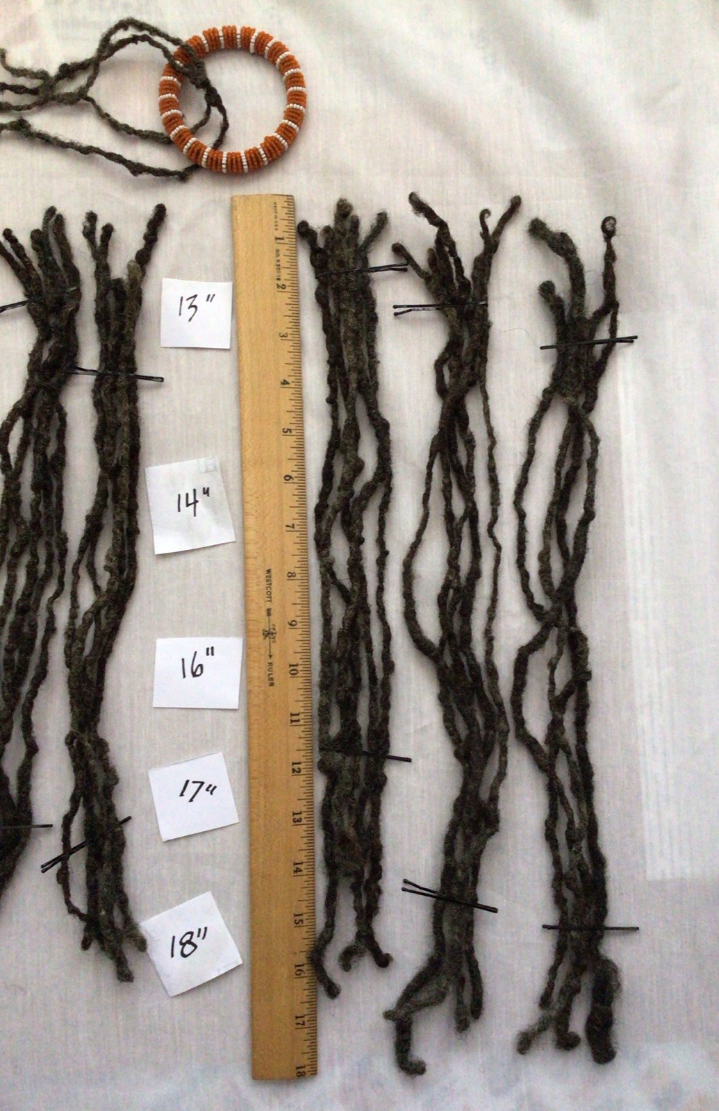 (39) 100% Human Hair Black/Grey Dread Loc Extensions 14”- 18”+Bracelet