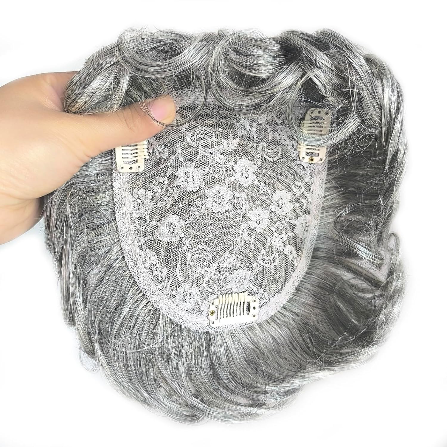 Short Curly Real Human Hair Topper with Front Bangs for Women,Breathable Wiglets