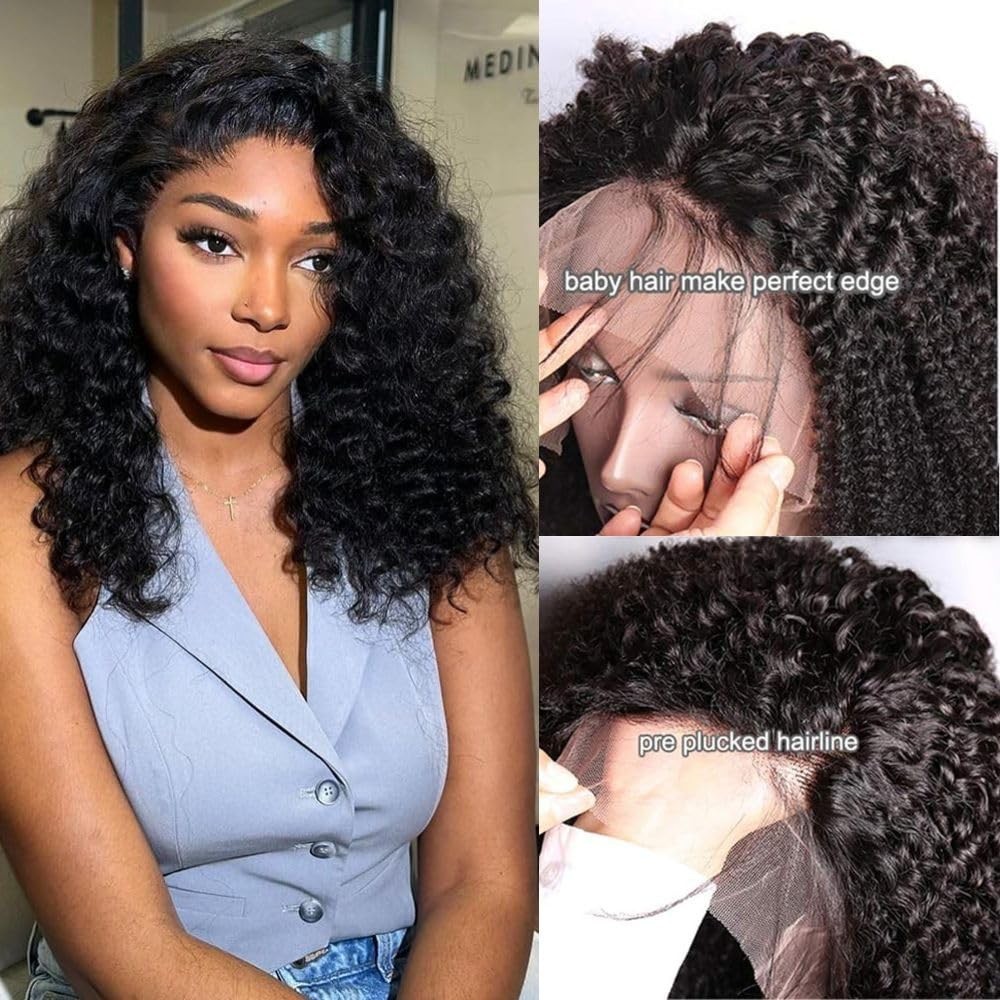 Kinky Curly Lace Front Wig 13×6 HD Frontal 220% Density 18″ Glueless Pre-Plucked