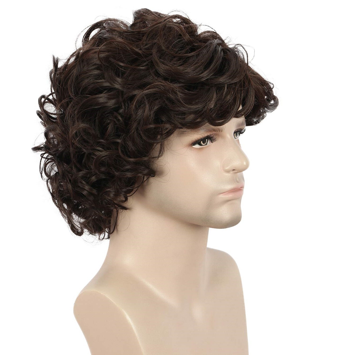 Men’s Short Brown Wig Synthetic Hair Smooth Natural Men’s Curly Wig Synthetic US