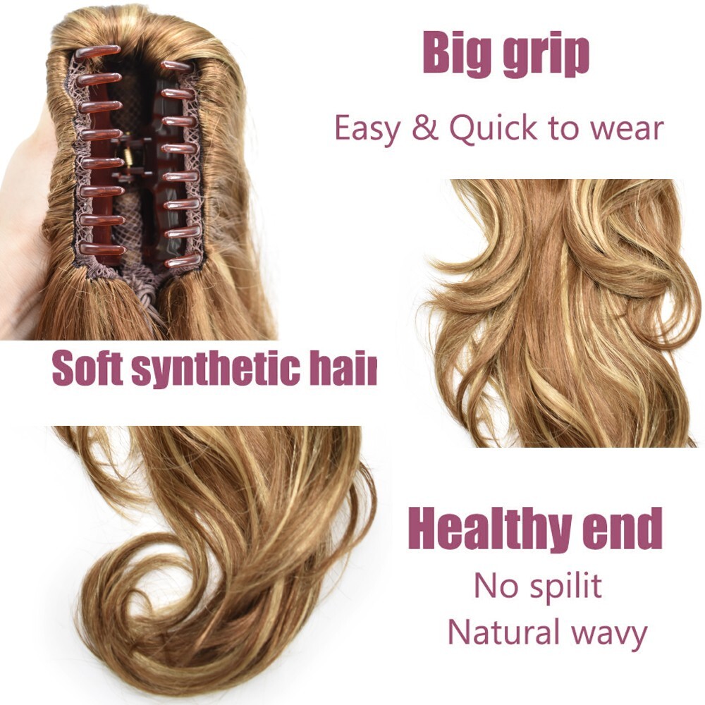 Women Ponytail 22″ Long Wavy Hair piece Claw Clip In Ponytaill Extension Synthet