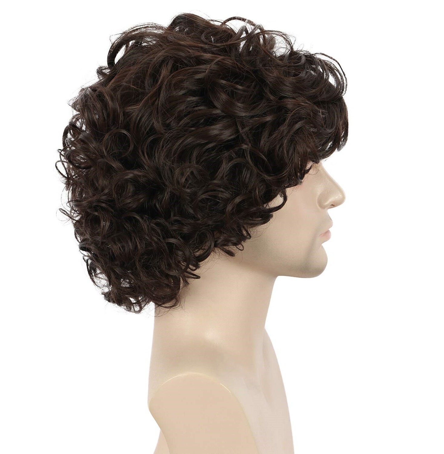 Men’s Short Brown Wig Synthetic Hair Smooth Natural Men’s Curly Wig Synthetic US