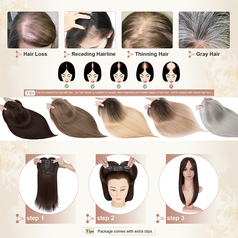 Free Part Women Topper Real As Human Hair Top Toupee Piece Clip in Hairpiece 18″