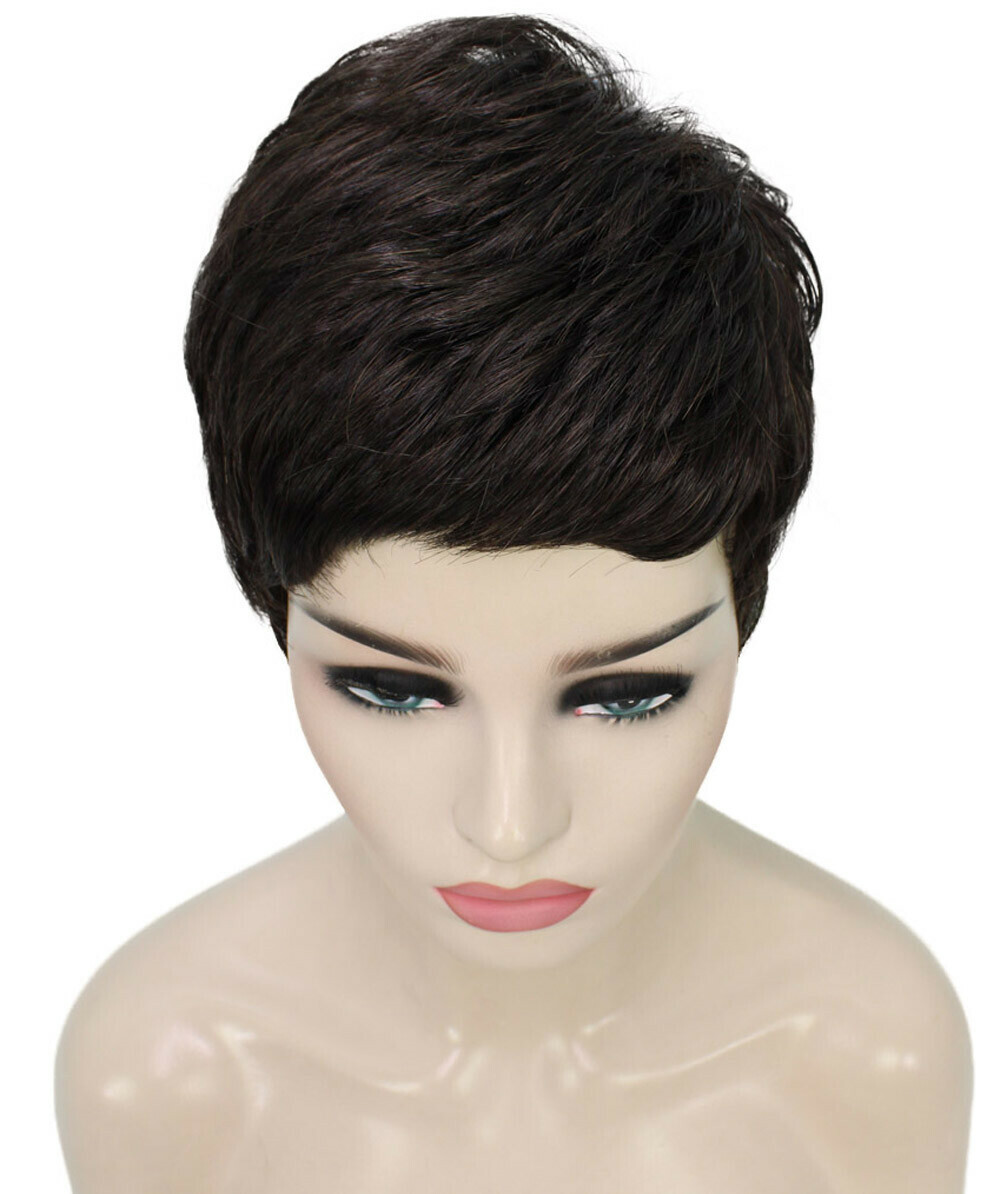 Lucille – Srraight Kanekalon Synthetic Fiber Full Wig, 1.75-3.25 in, Dark Brown