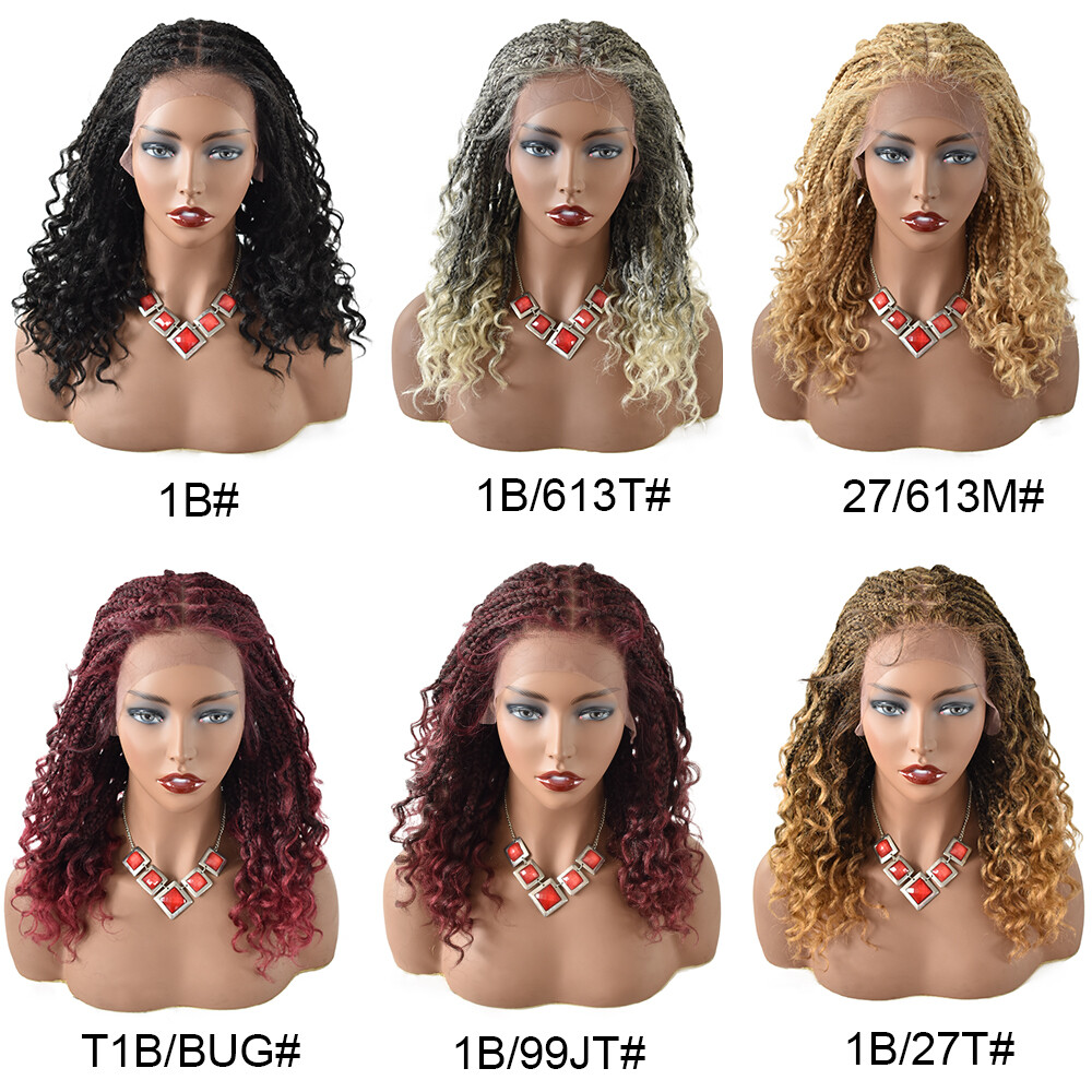 Hand Tied Swiss Lace Front Box Braids Women Wig Synthetic 18″ Wavy Ombre Hair US